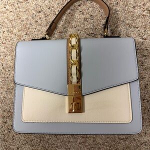 Aldo Light Blue and Cream Top-Handle Satchel with Gold Chain Accent